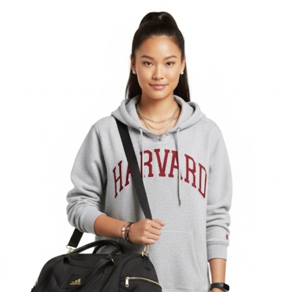 H&M Athleisure Harvard Logo Grey & Burgundy Hoodie Size small Relax Fit Cotton
